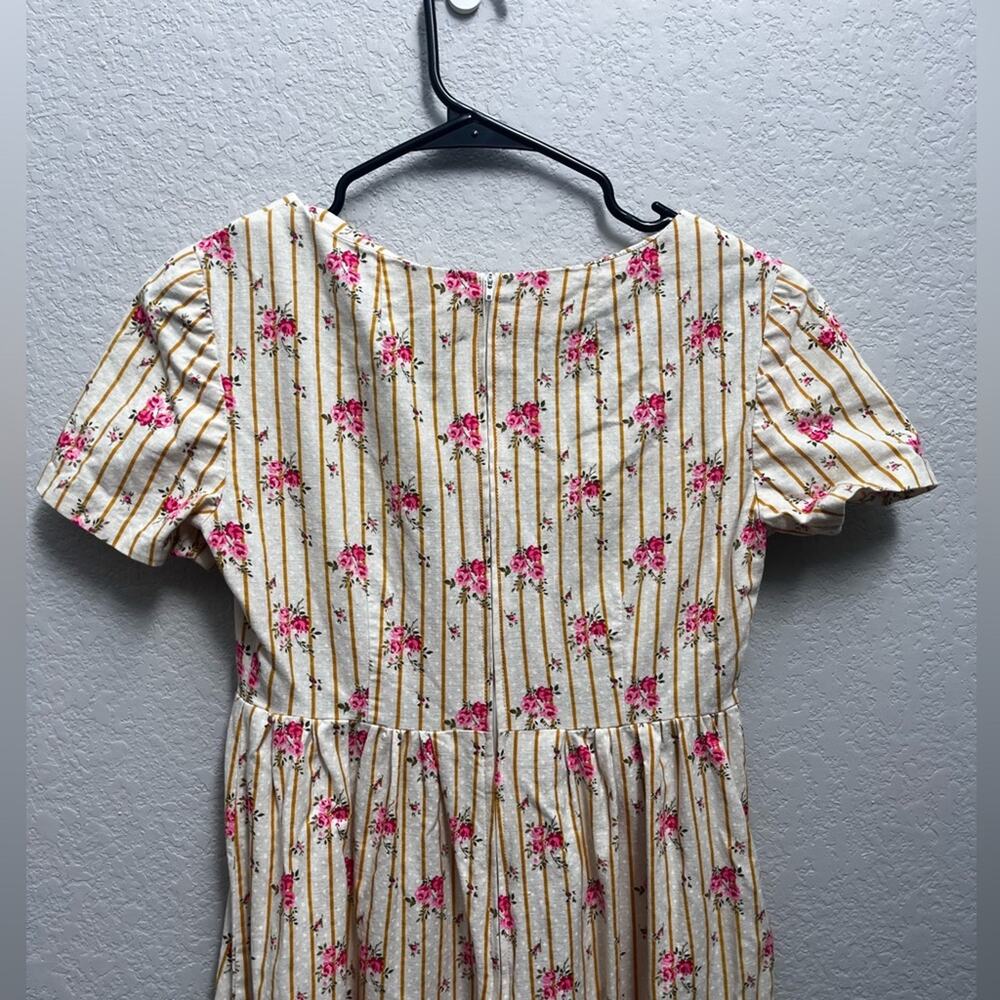 Vintage Cream Microfloral Cottagecore Rose Dress Handmade Size S - Picture 3 of 6
